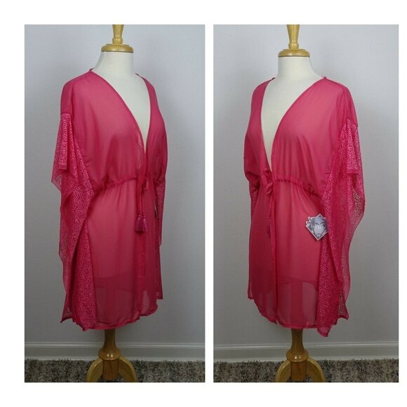 NWT YMI Swimwear Swim Cover-Up Wrap Shawl Topper Lightweight Sheer Lace Pink M - Picture 3 of 12